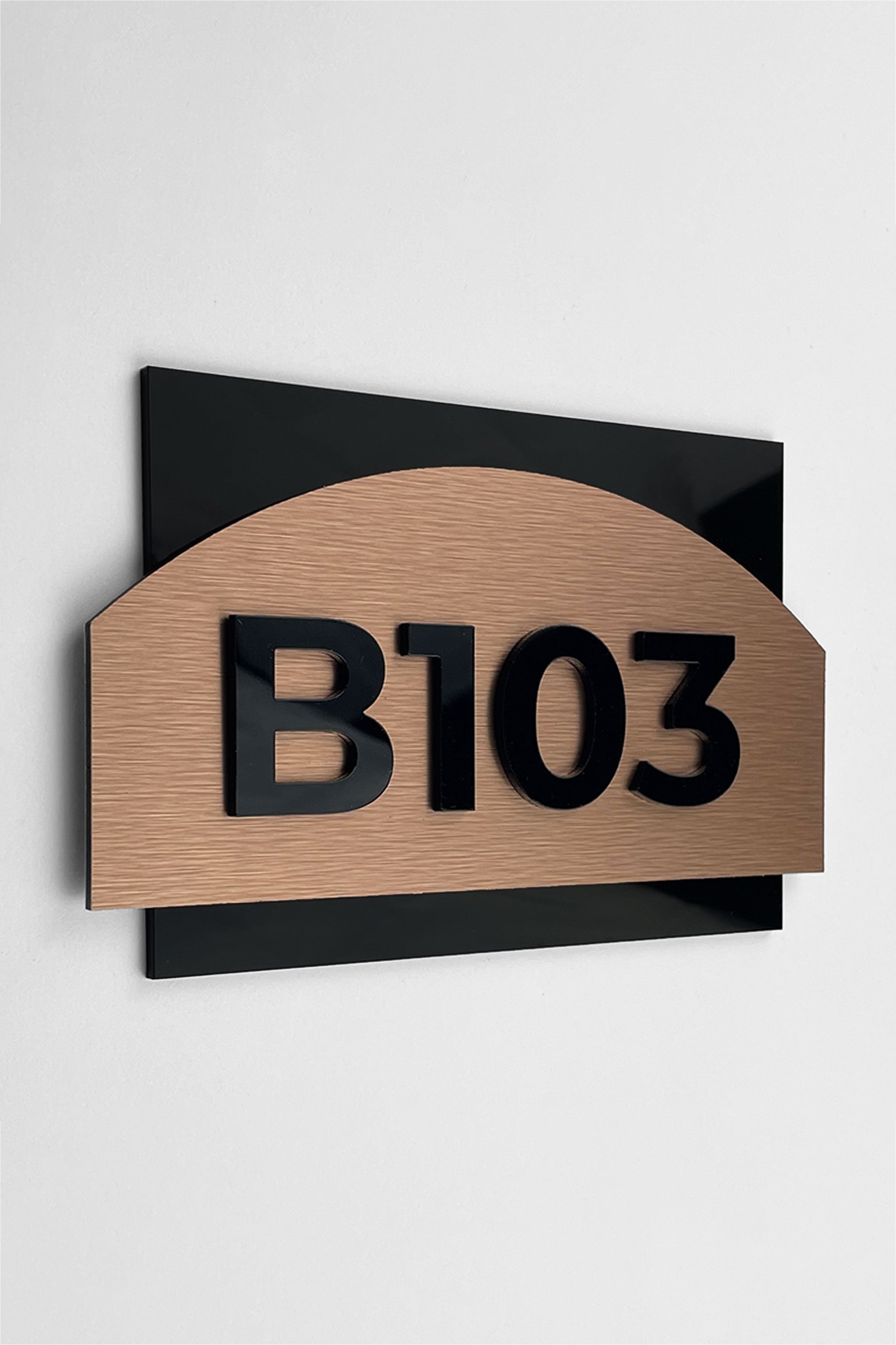 ALUMADESIGNCO Flow Design 3D layered apartment door number sign with raised acrylic numbers, modern door signage for apartments, hotels, Airbnb properties, and offices