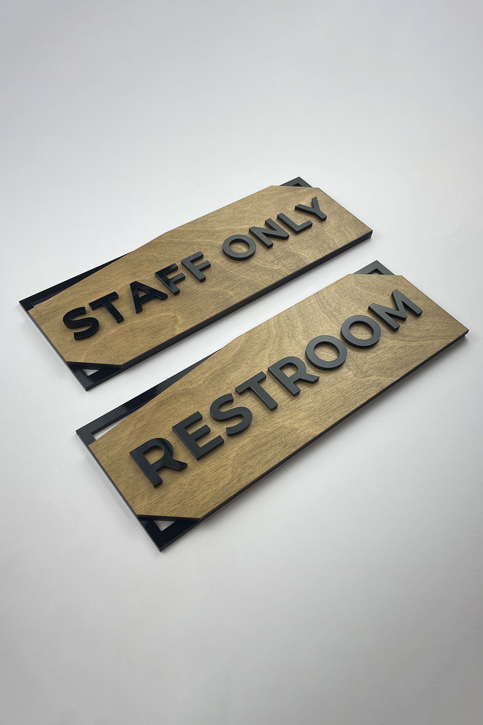 Custom birch wood and black acrylic door sign by ALUMADESIGNCO, minimalist room plaque for offices, Airbnb properties, and contemporary interiors