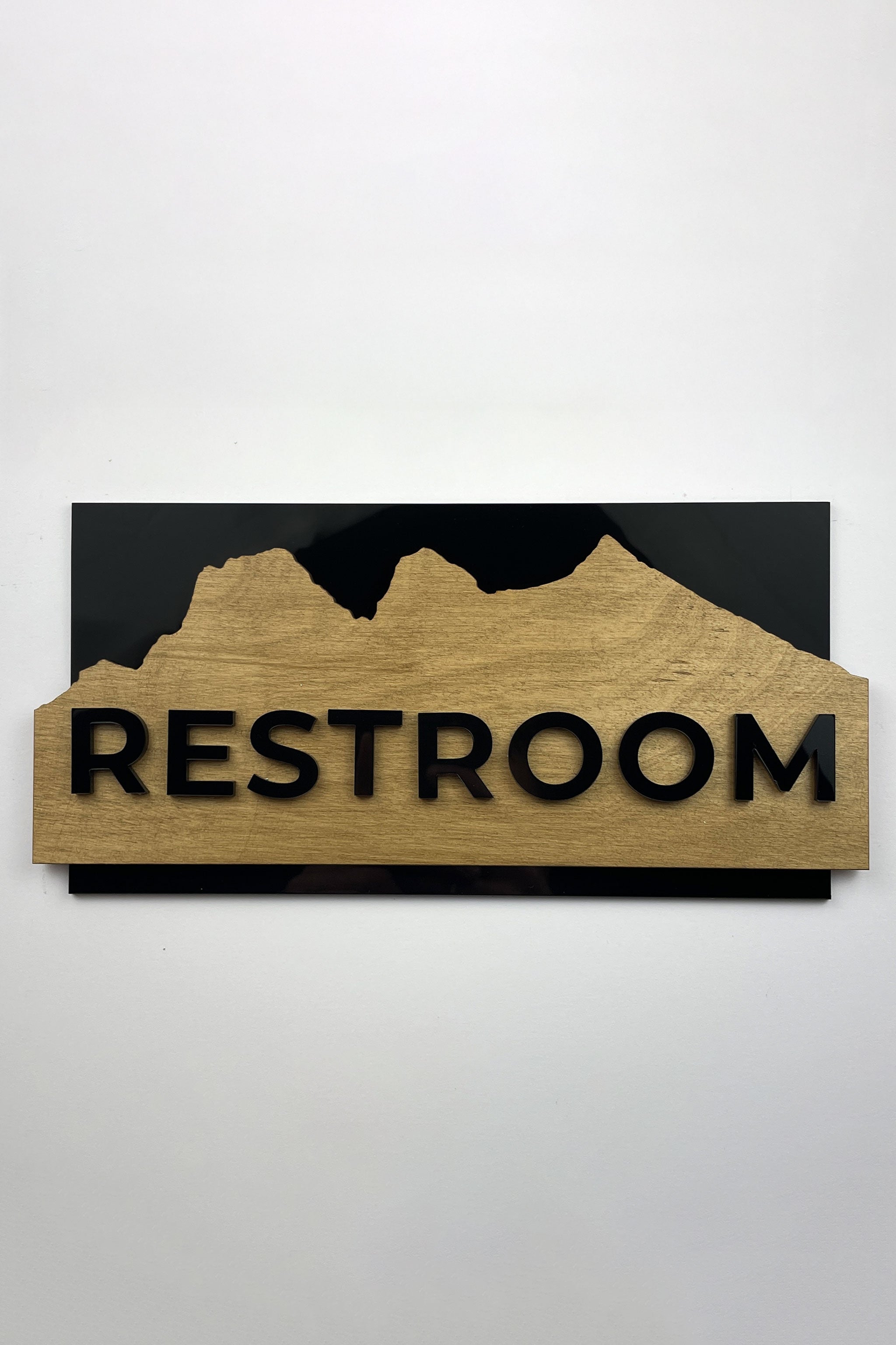 ALUMADESIGNCO Alpine Design custom birch wood door sign with acrylic glass lettering, modern signage for offices, hotels, apartments, and interior spaces