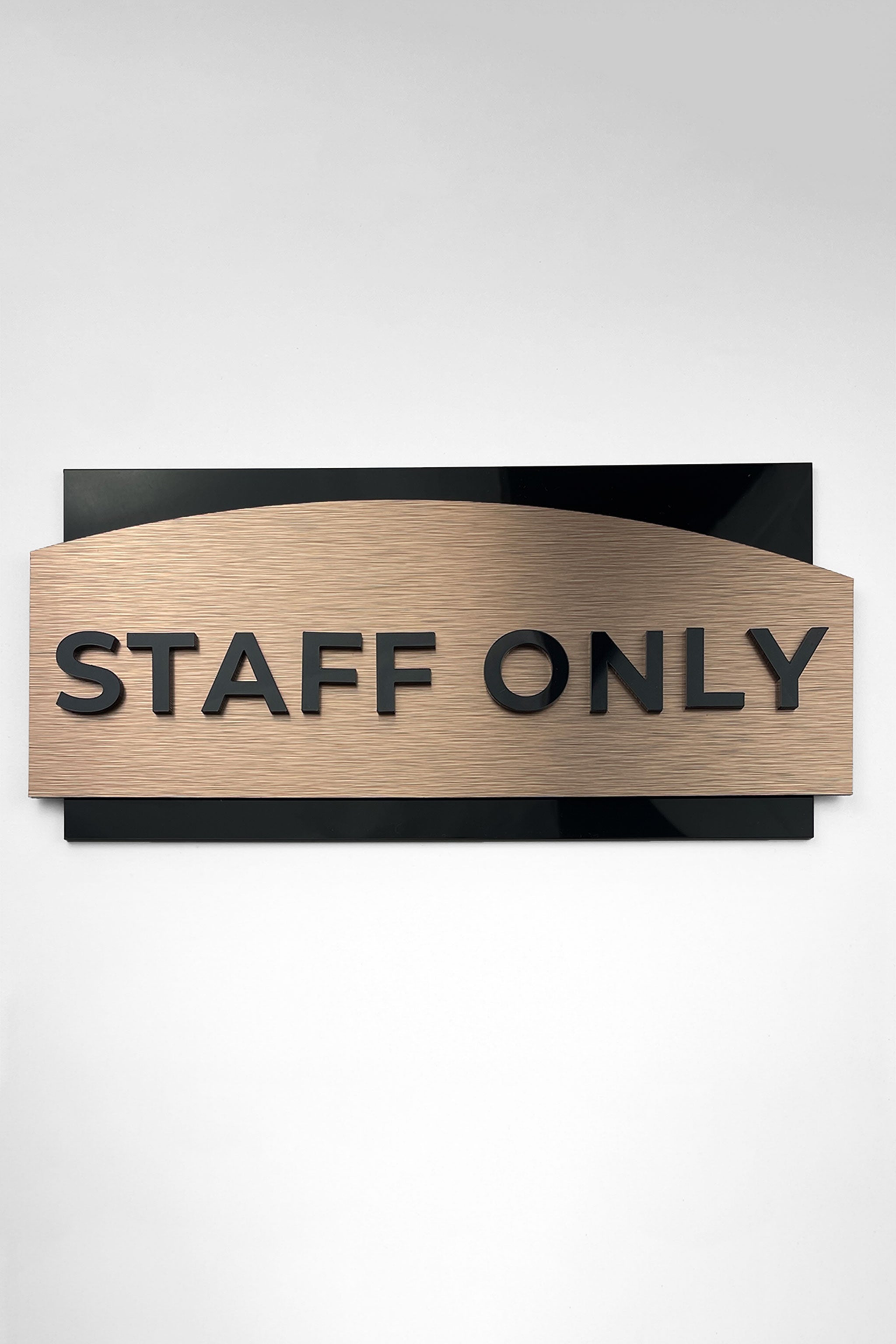 ALUMADESIGNCO custom brushed bronze and black acrylic office door sign with minimalist modern design, premium signage for offices, hotels, and apartments