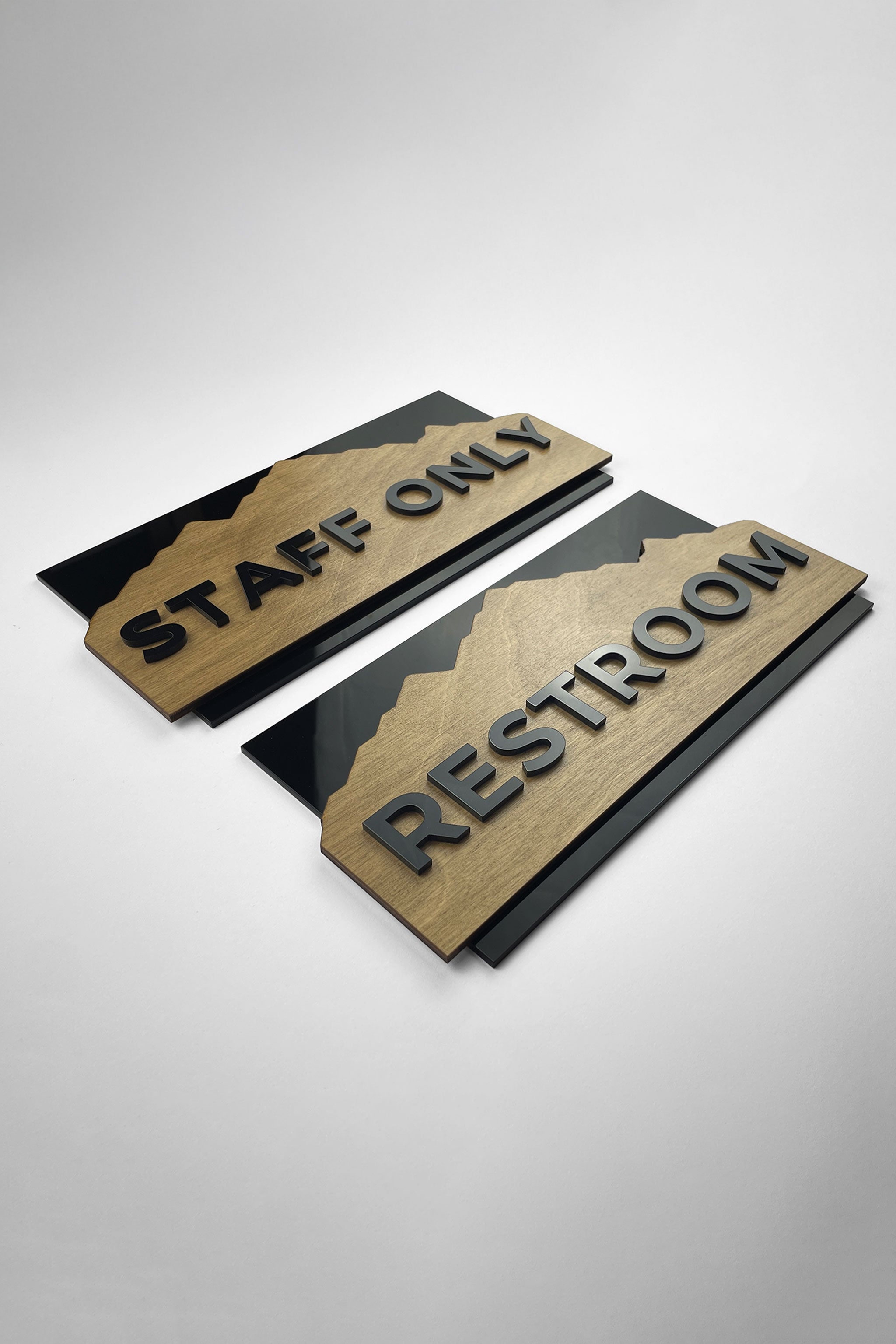 ALUMADESIGNCO Alpine birch wood door plaque with black acrylic text, premium wall signage for offices, Airbnb properties, hotels, and residential interiors