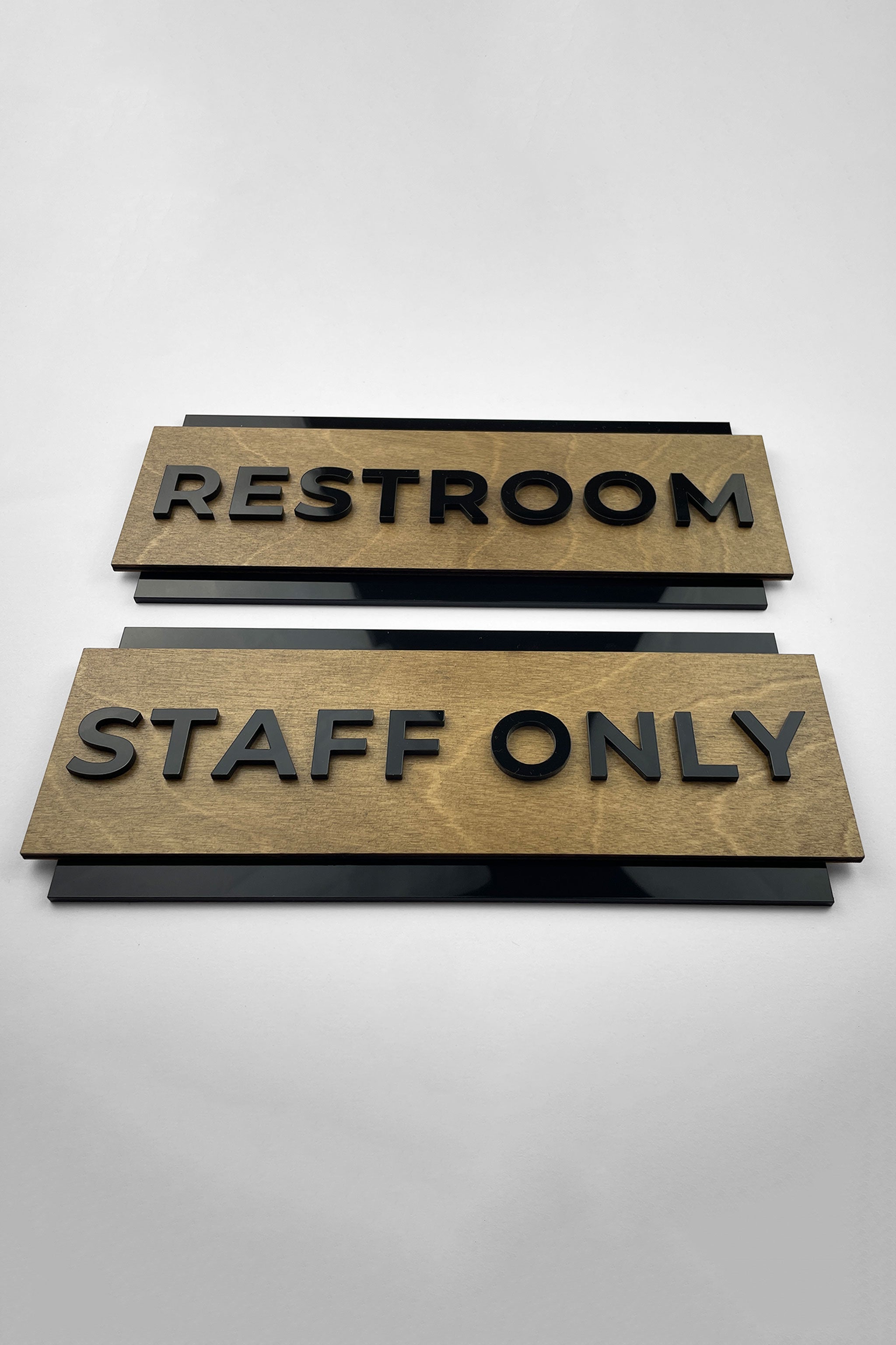 ALUMADESIGNCO birch wood office door plaque with black acrylic text, premium custom signage for offices, hotels, Airbnb properties, and apartments