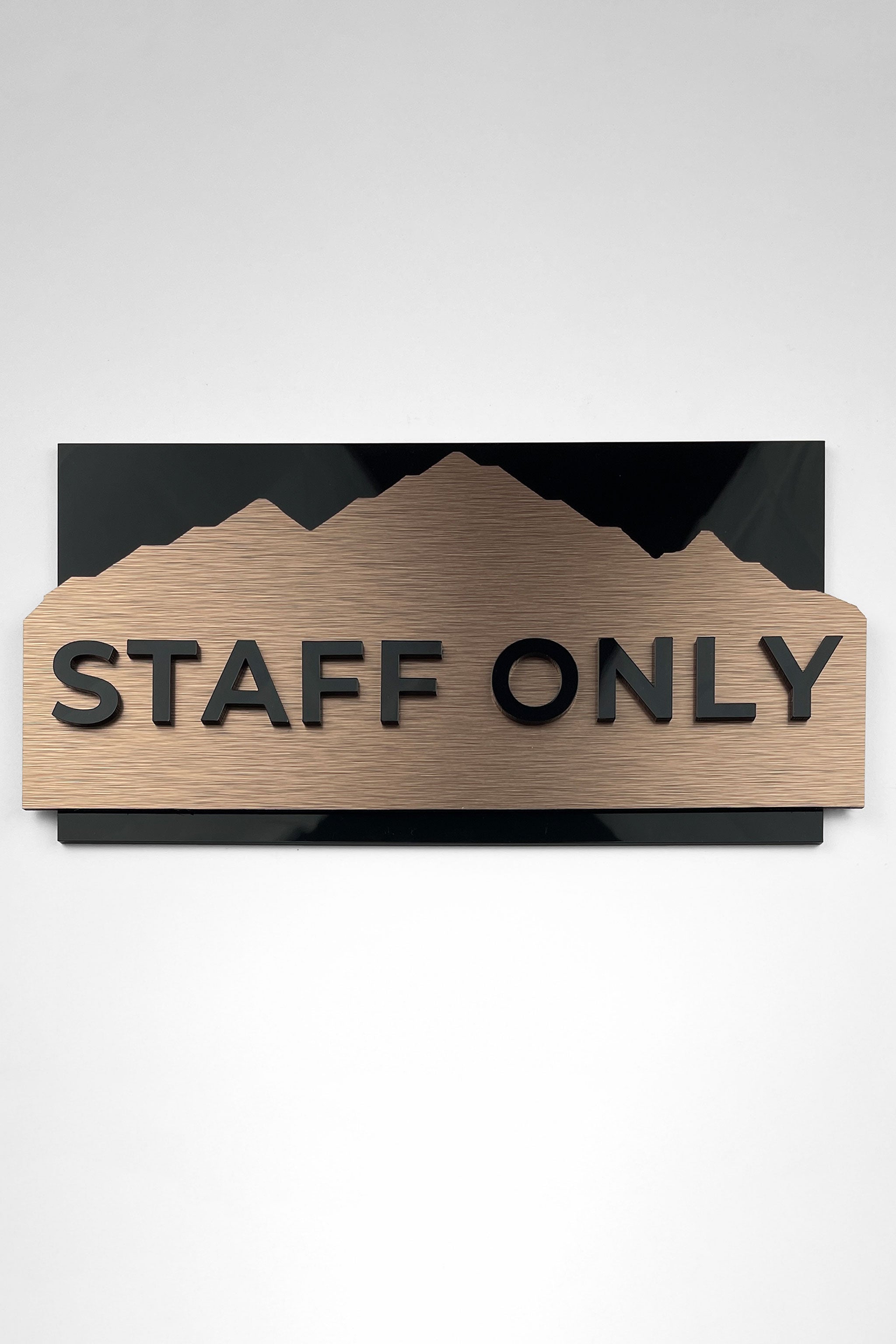 ALUMADESIGNCO brushed bronze interior door plaque with black acrylic text, premium custom signage for offices, Airbnb properties, hotels, and residential interiors