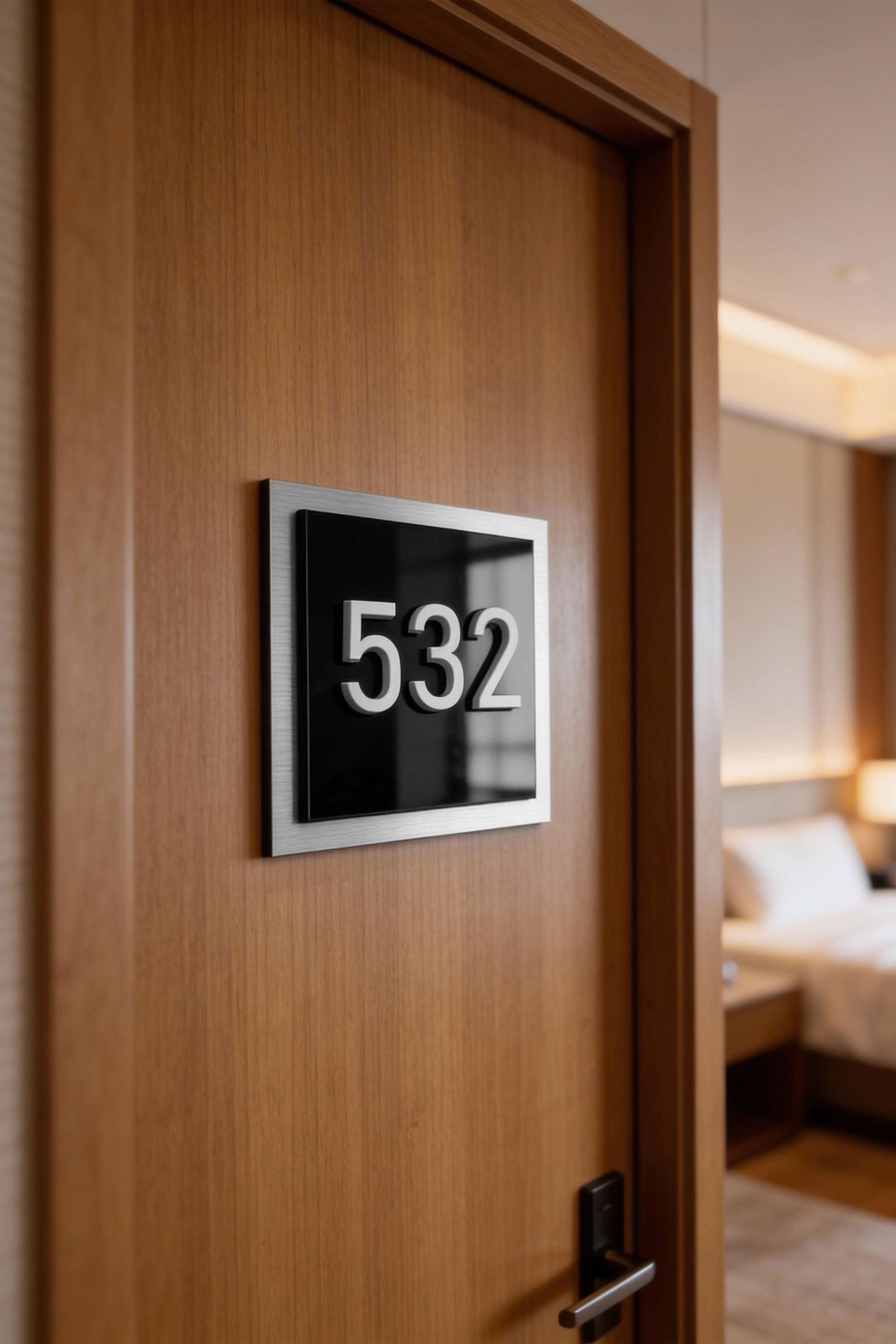 ALUMADESIGNCO 3D layered apartment door number sign with raised acrylic numbers, modern hotel and residential door signage for apartments, Airbnb properties, and offices