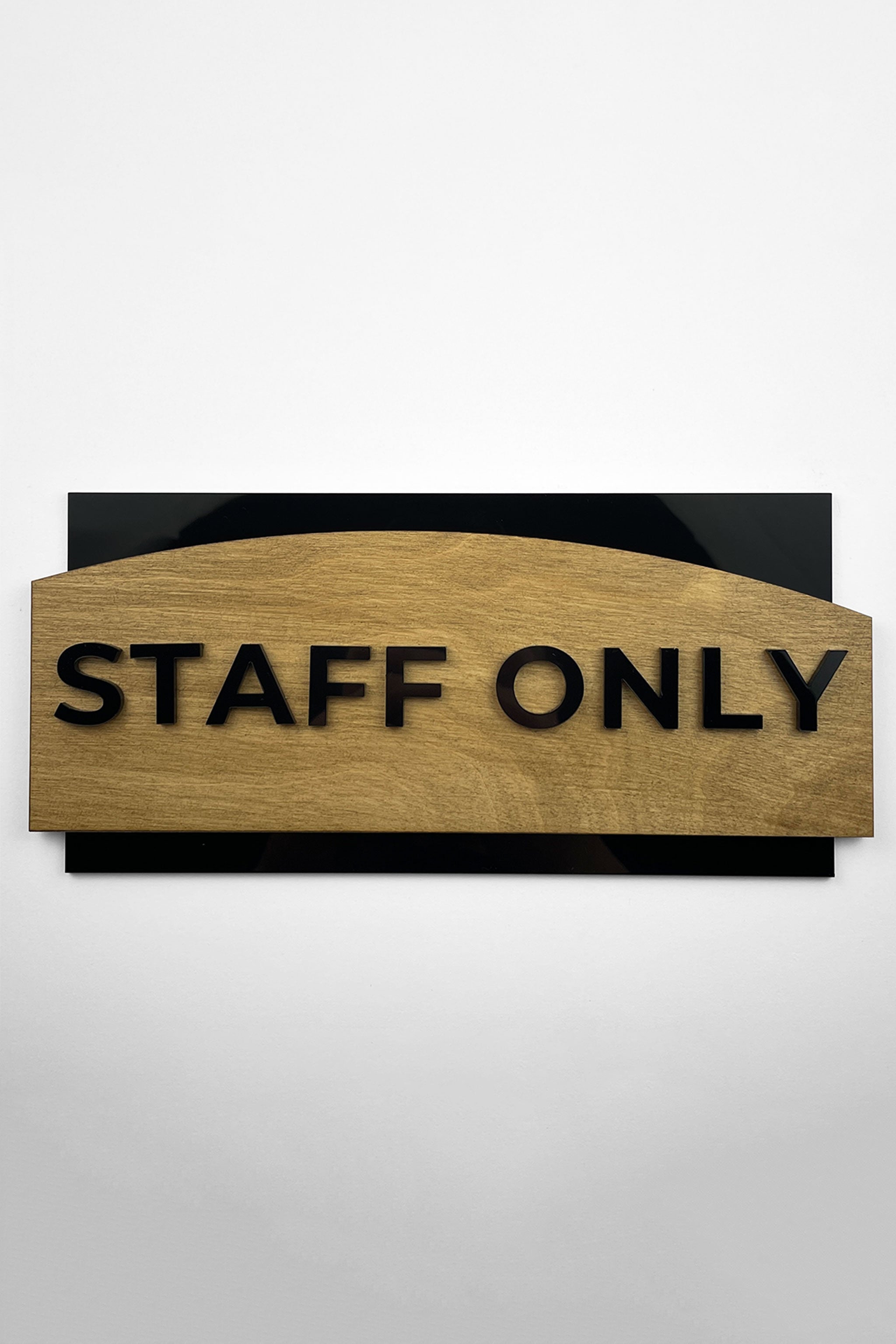 ALUMADESIGNCO custom birch wood and black acrylic door plaque with minimalist modern design, premium signage for offices, apartments, and hotels