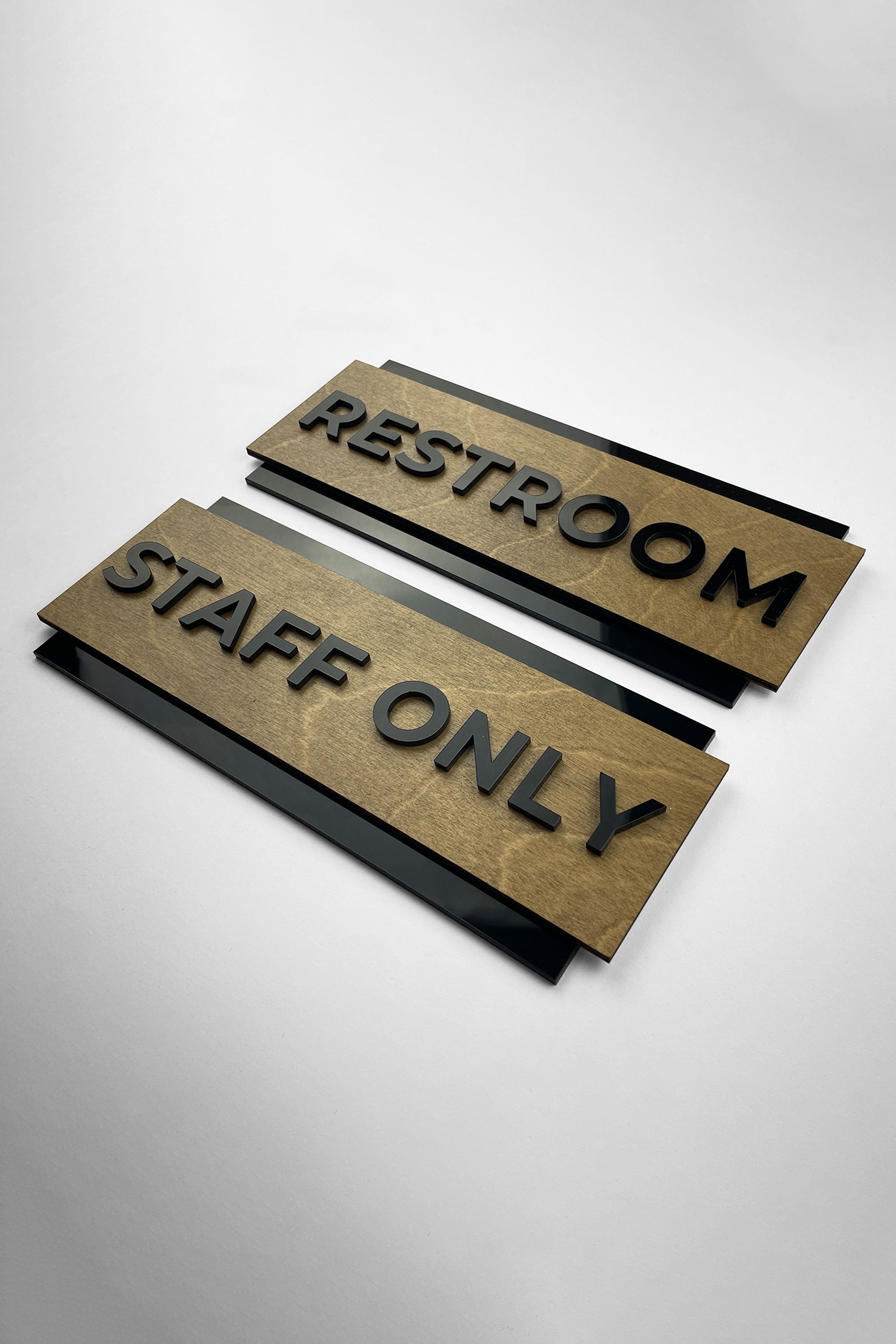 Modern office door plaque by ALUMADESIGNCO combining natural birch wood and black acrylic lettering, elegant signage for workspaces and interior doors