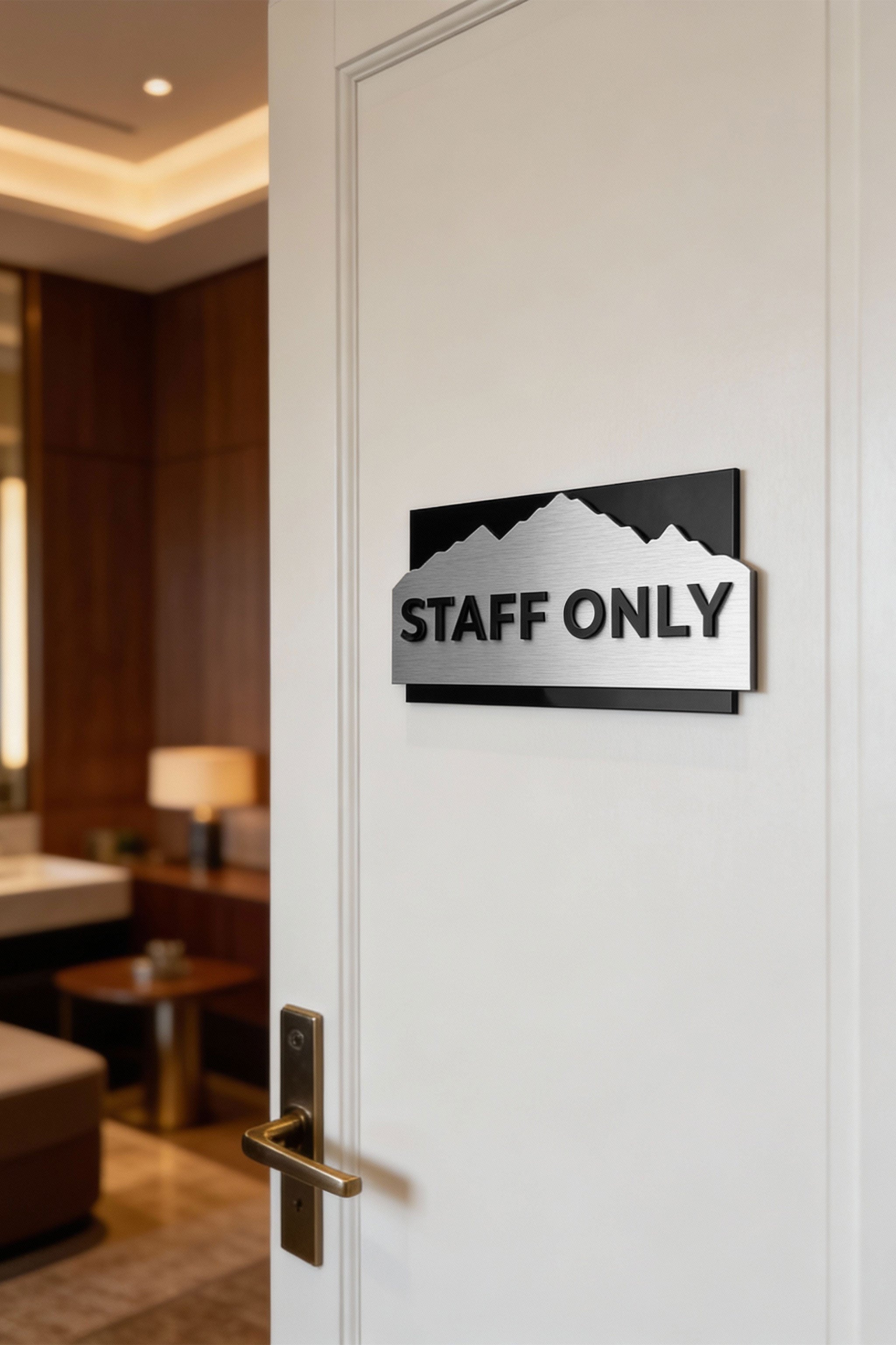 ALUMADESIGNCO 3D layered custom office door sign Alpine Design with minimalist modern style, premium signage for offices, conference rooms, and interiors