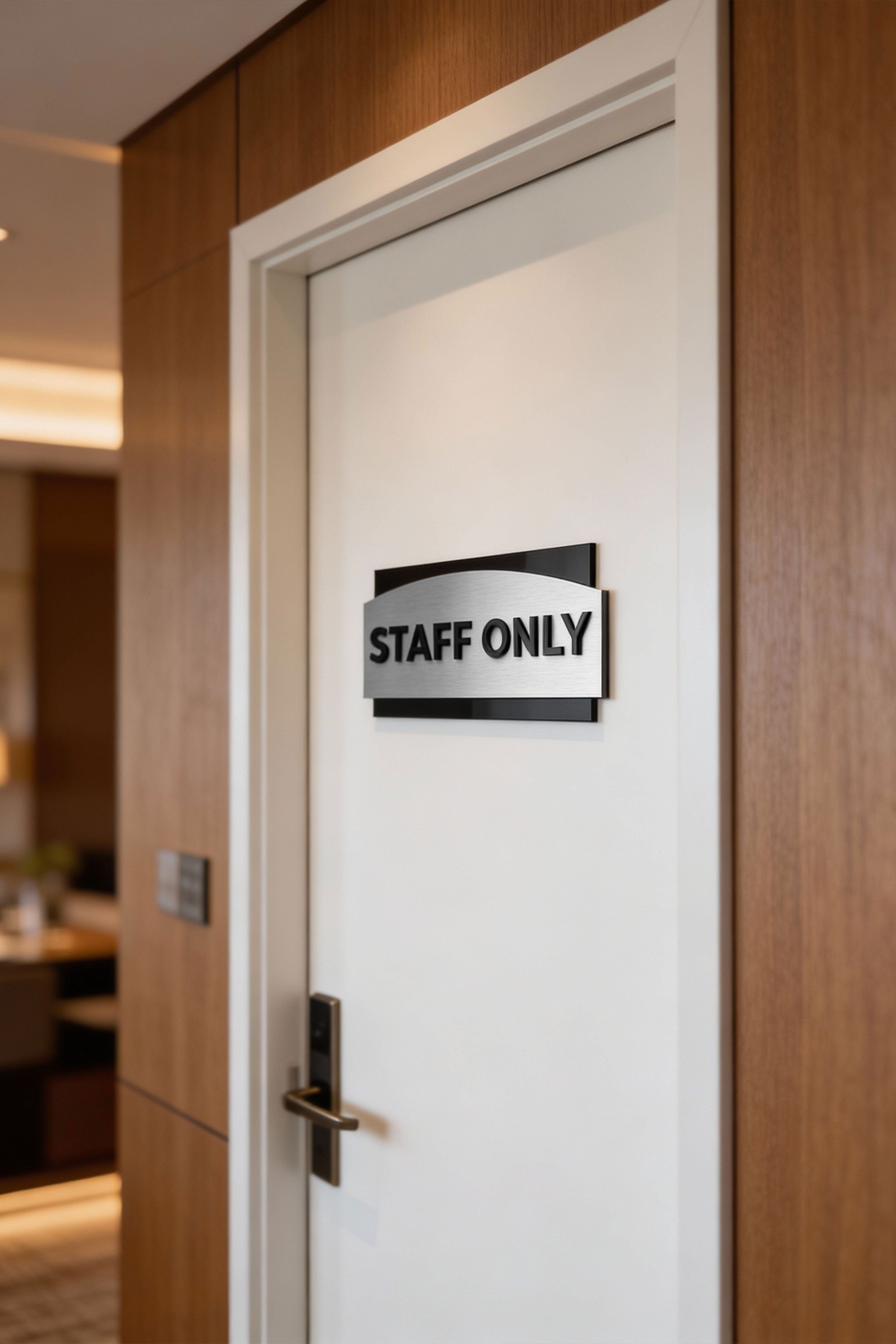 ALUMADESIGNCO customized Flow office door plaque with minimalist modern design, premium signage for offices, hotels, and apartment buildings