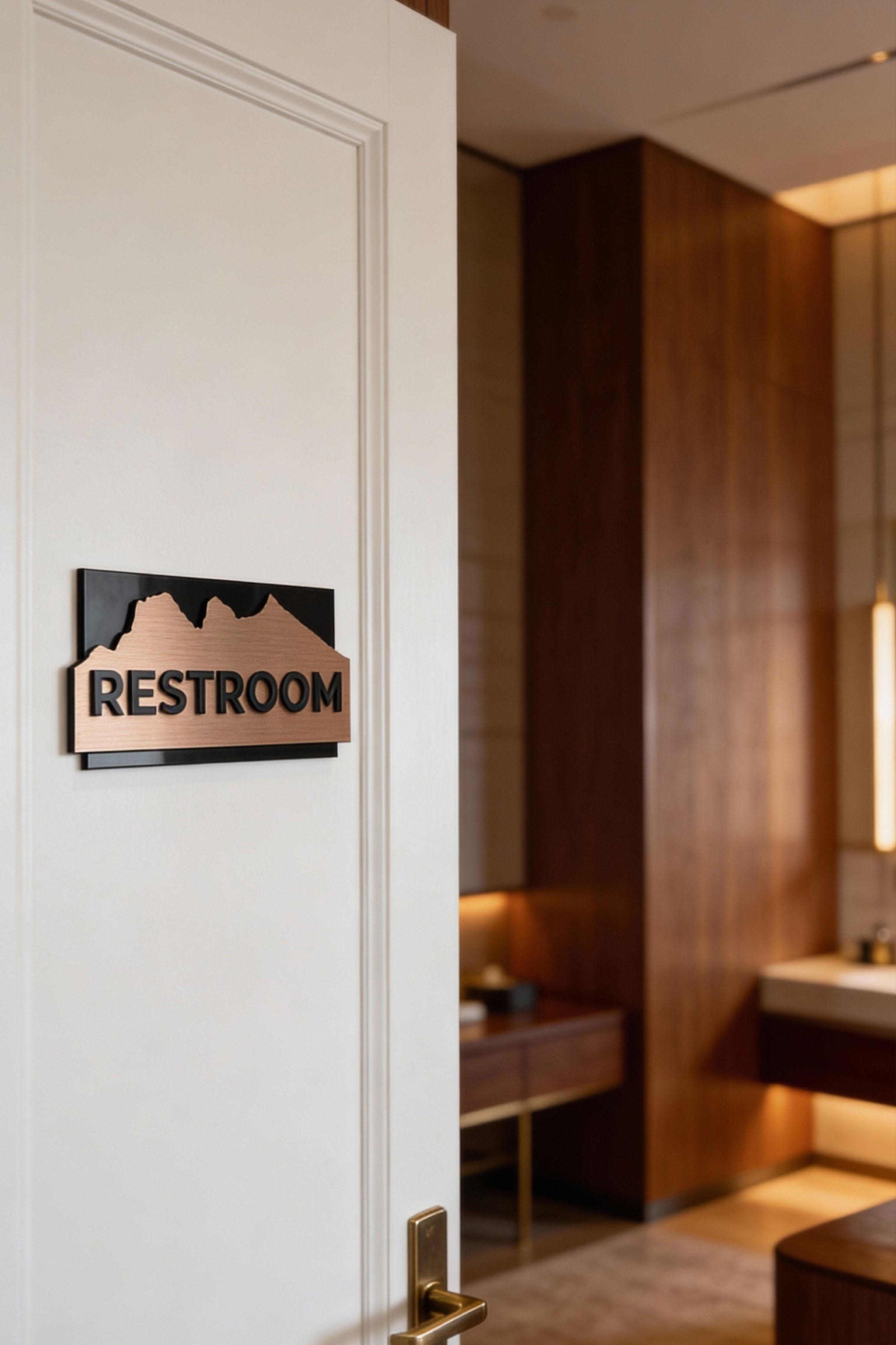 Premium custom brushed bronze door sign by ALUMADESIGNCO feat