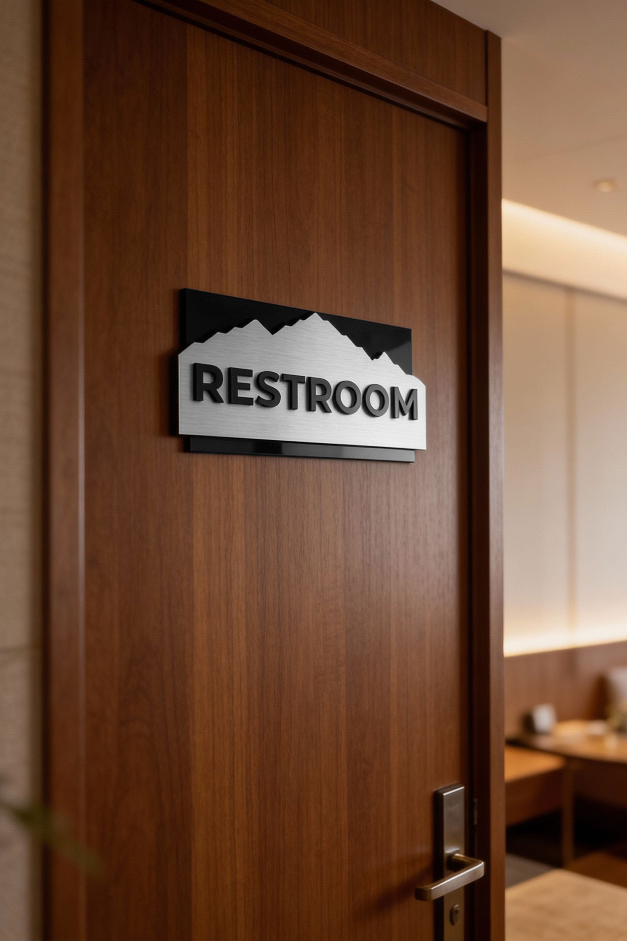 Premium Alpine custom office door signage by ALUMADESIGNCO featuring 3D layered construction and acrylic text, modern signage for offices and hospitality spaces