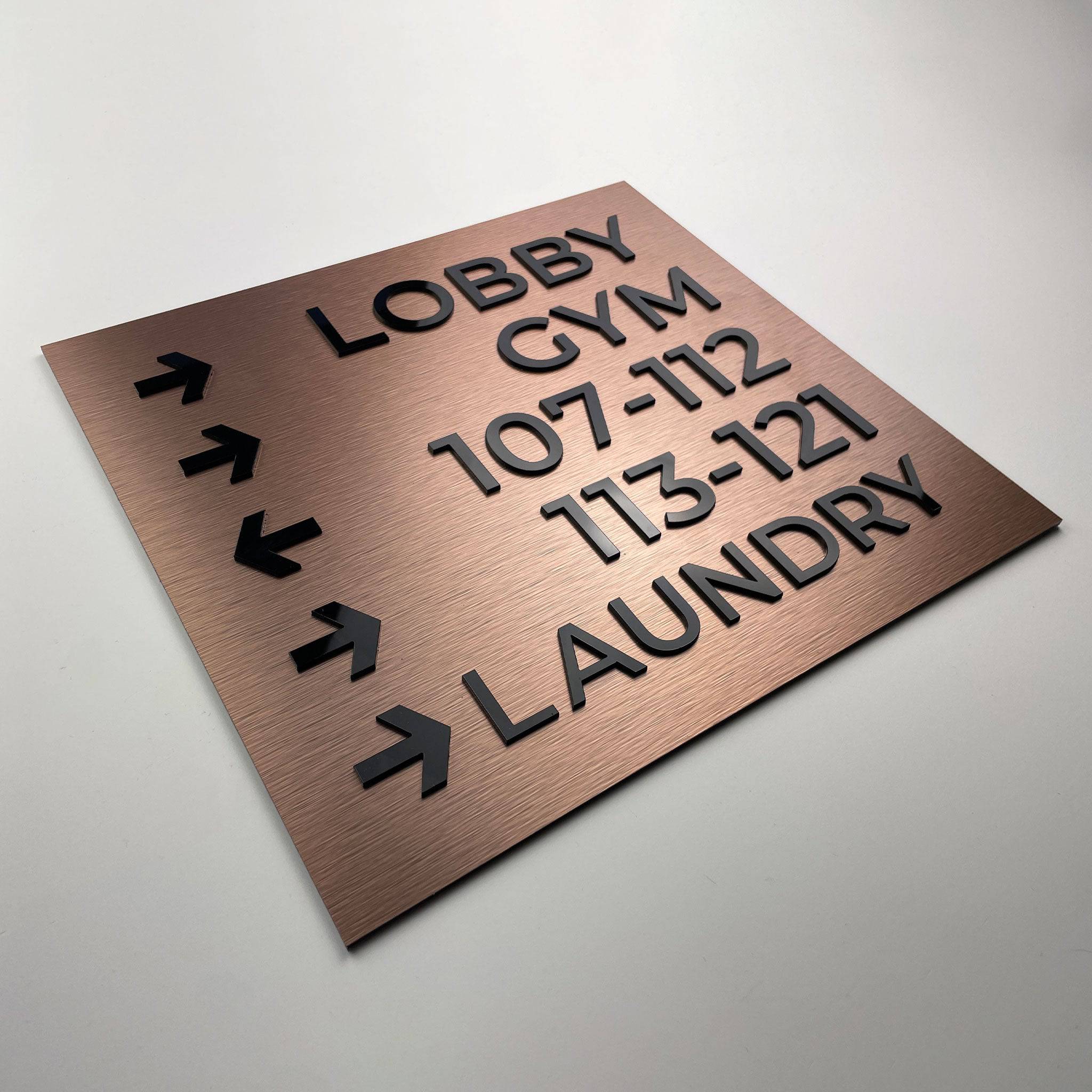 Wayfinding Sign: Aluminium and acrylic glass — "Bronze Standard" Design - ALUMADESIGNCO Door Signs - Custom Door Signs For Business & Office