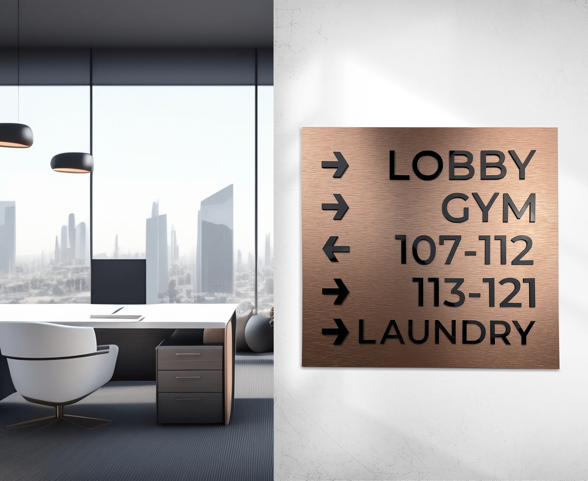 Wayfinding Sign:  Aluminium and acrylic glass — "Bronze Standard" Design - ALUMADESIGNCO Door Signs - Custom Door Signs For Business & Office
