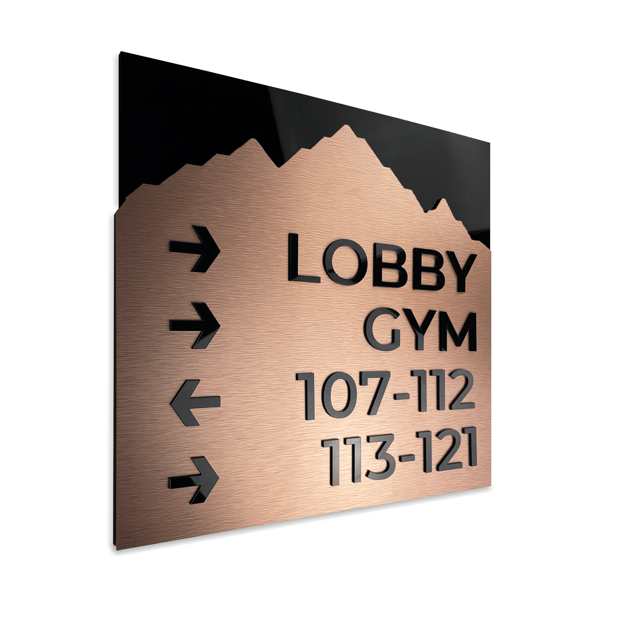 Directional Bronze Wayfinding Sign - Aluminium Plate "Mountain" Design - ALUMADESIGNCO Door Signs - Custom Door Signs For Business & Office