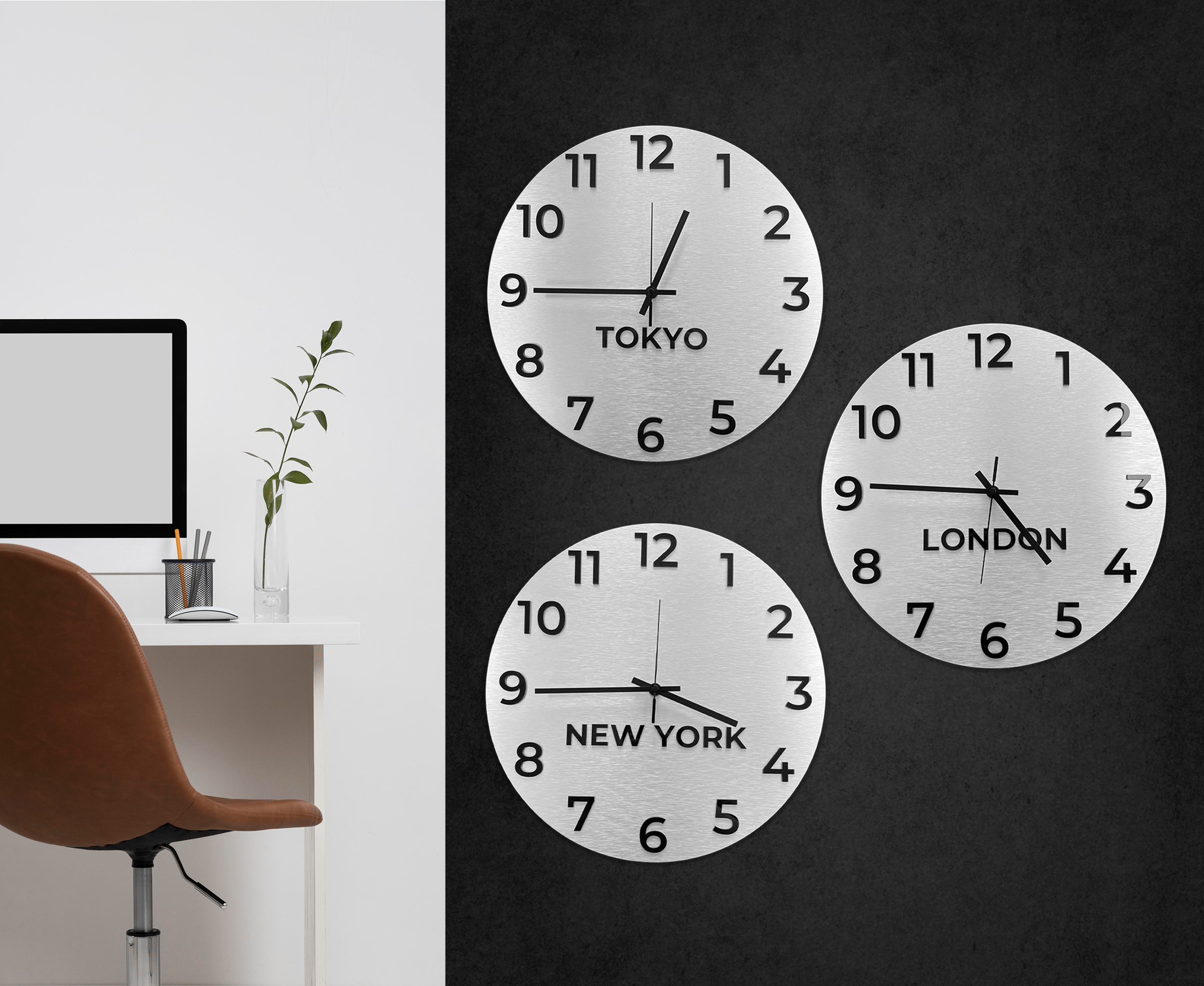 PREMIUM "INTERNATIONAL TIME ZONE WALL CLOCK" - ALUMADESIGNCO Door Signs - Custom Door Signs For Business & Office