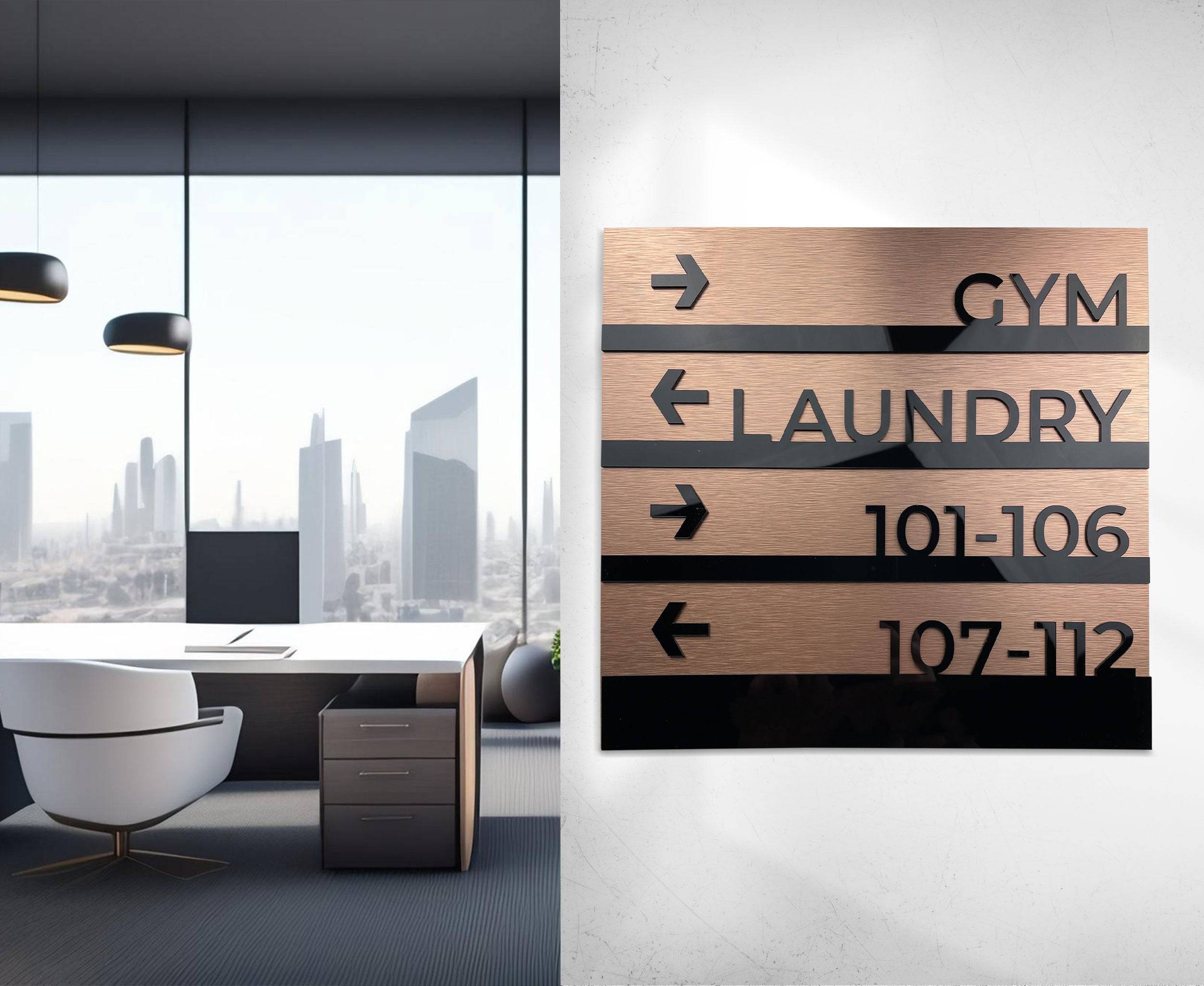 Premium Wayfinding Sign: Wall Plaque — " Bronze Modern" Design - ALUMADESIGNCO Door Signs - Custom Door Signs For Business & Office