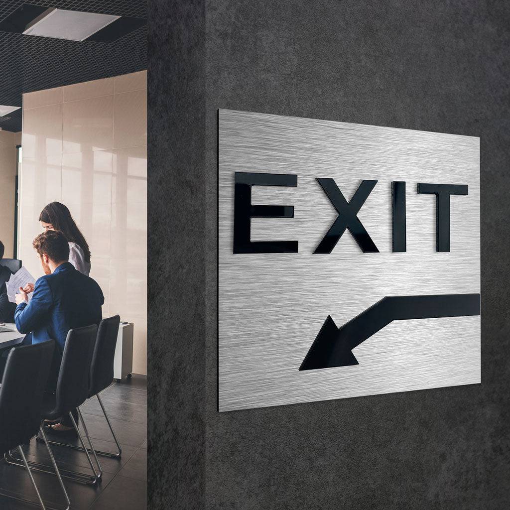 EXIT DOWN LEFT ONLY SIGN - ALUMADESIGNCO Door Signs - Custom Door Signs For Business & Office