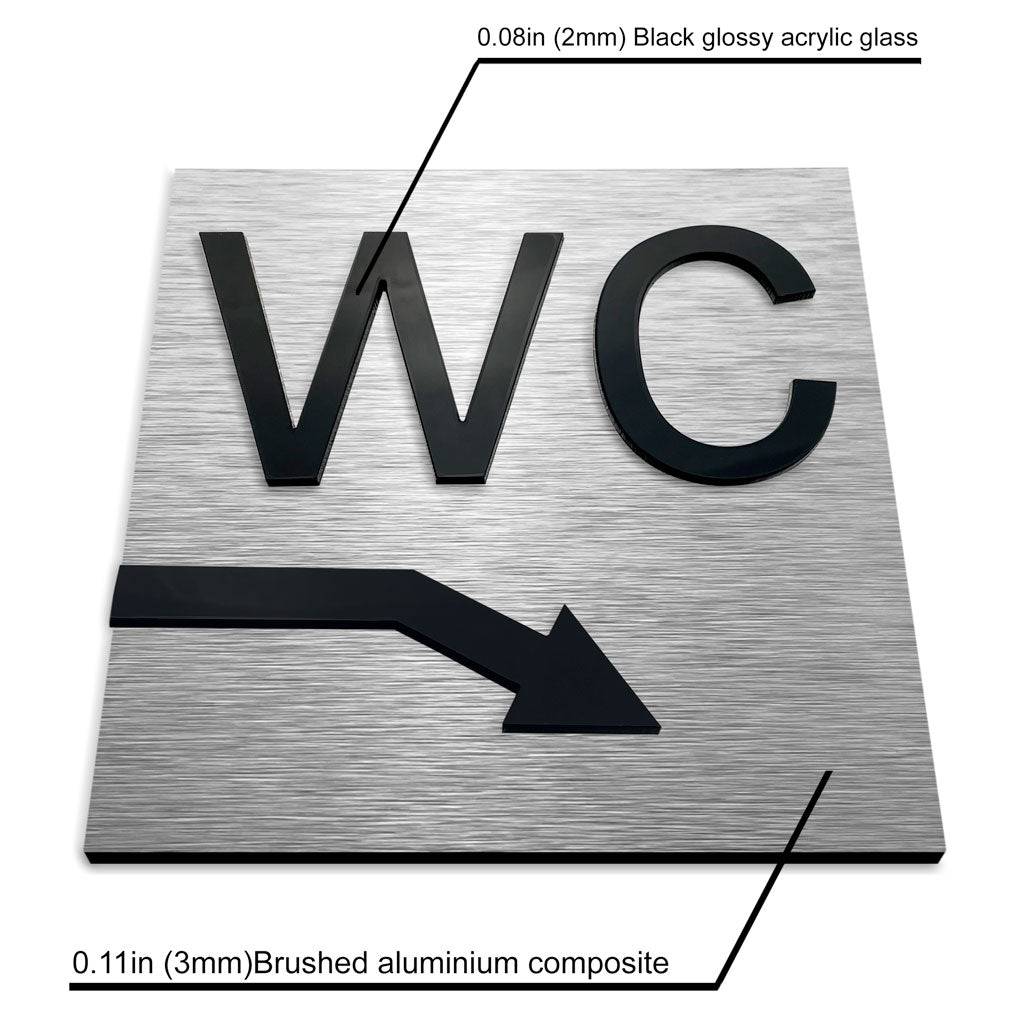 WC DOWN RIGHT SIGN - ALUMADESIGNCO Door Signs - Custom Door Signs For Business & Office