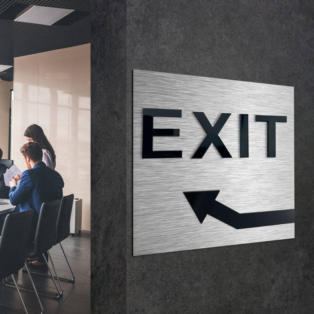 EXIT UP LEFT ONLY SIGN - ALUMADESIGNCO Door Signs - Custom Door Signs For Business & Office