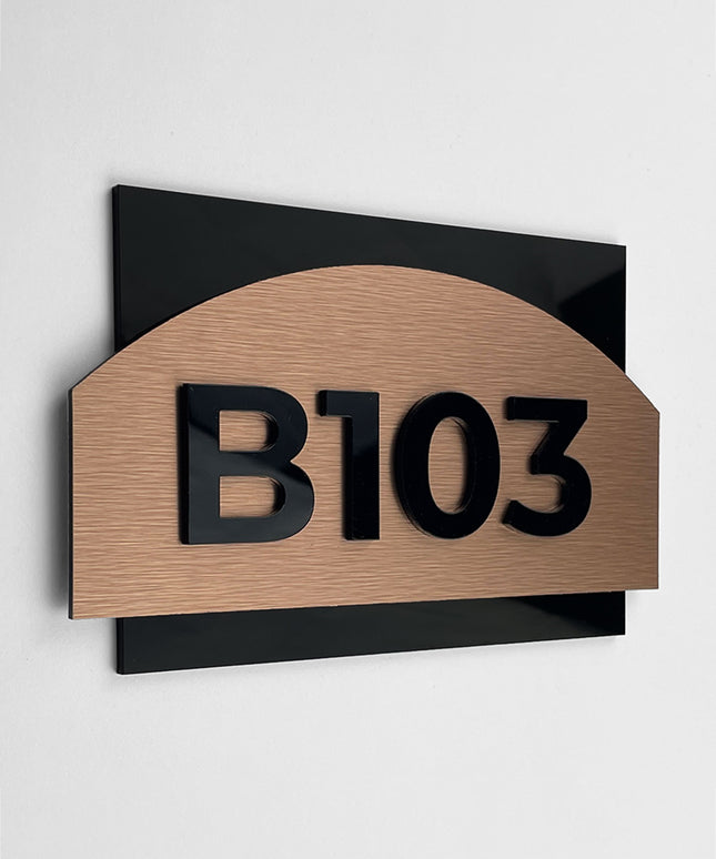 ALUMADESIGNCO Flow Design 3D layered apartment door number sign with raised acrylic numbers, modern door signage for apartments, hotels, Airbnb properties, and offices