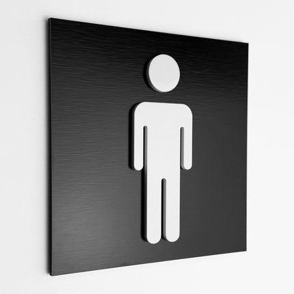 ALUMADESIGNCO men’s restroom sign with modern pictogram, premium bathroom door signage for offices, hotels, cafés, and commercial interiors