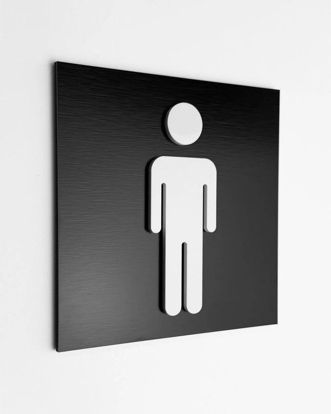 ALUMADESIGNCO men’s restroom sign with modern pictogram, premium bathroom door signage for offices, hotels, cafés, and commercial interiors