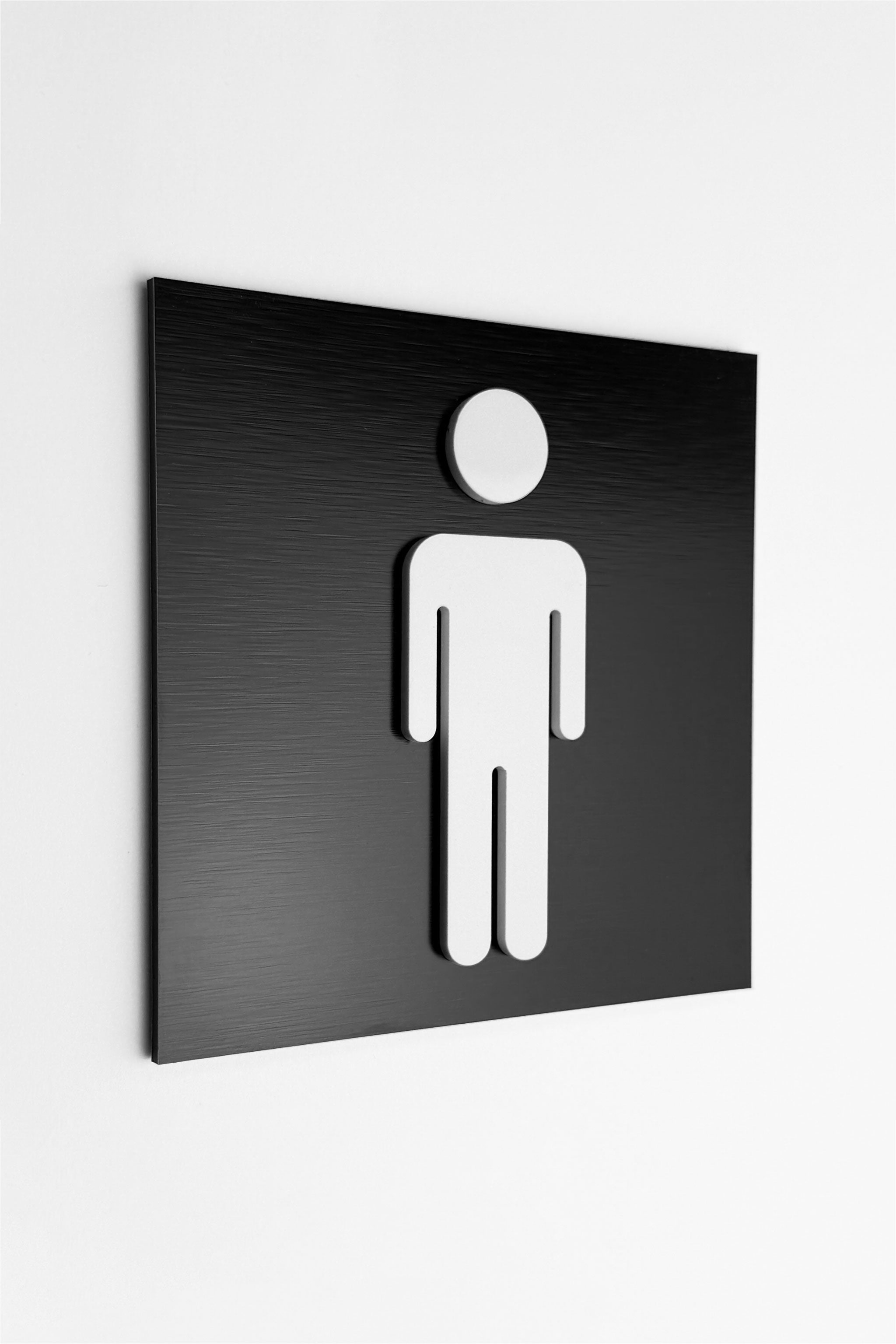 ALUMADESIGNCO men’s restroom sign with modern pictogram, premium bathroom door signage for offices, hotels, cafés, and commercial interiors