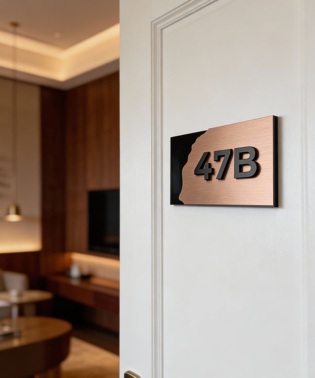Interior room number sign Fusion Design by ALUMADESIGNCO featuring modern wood and acrylic construction, stylish door plaque for contemporary interiors