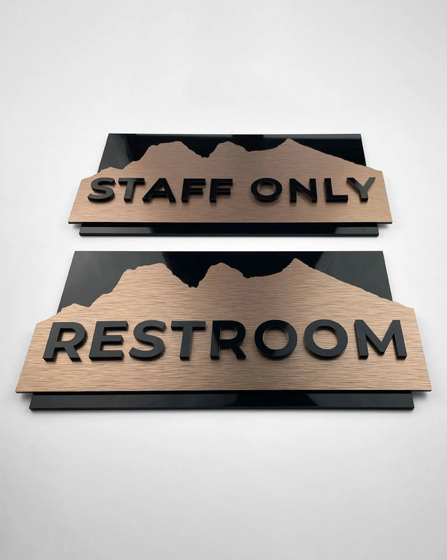 Custom brushed bronze and 3D black acrylic door sign by ALUMADESIGNCO, premium door plaque for hotel rooms, offices, and contemporary interiors