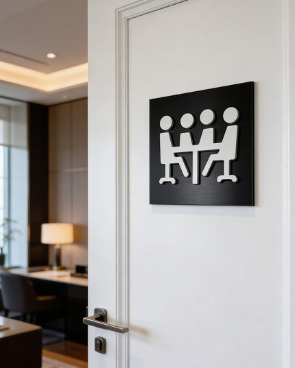 Premium conference room plaque by ALUMADESIGNCO, modern office door sign for meeting rooms, co-working spaces, and business interiors