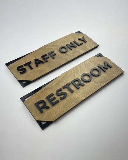 Custom birch wood and black acrylic door sign by ALUMADESIGNCO, minimalist room plaque for offices, Airbnb properties, and contemporary interiors