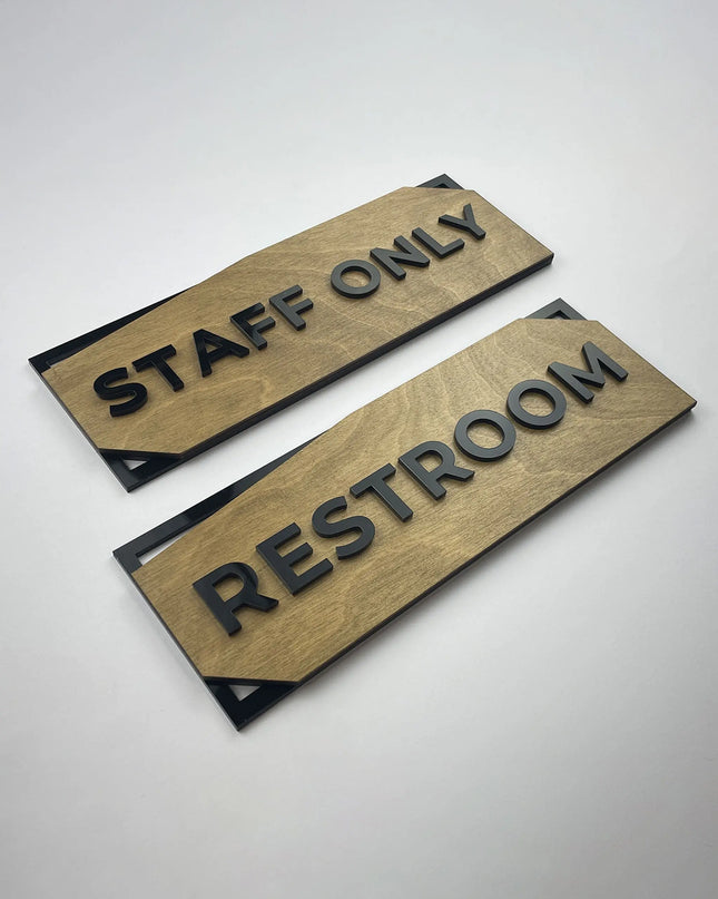 Custom birch wood and black acrylic door sign by ALUMADESIGNCO, minimalist room plaque for offices, Airbnb properties, and contemporary interiors