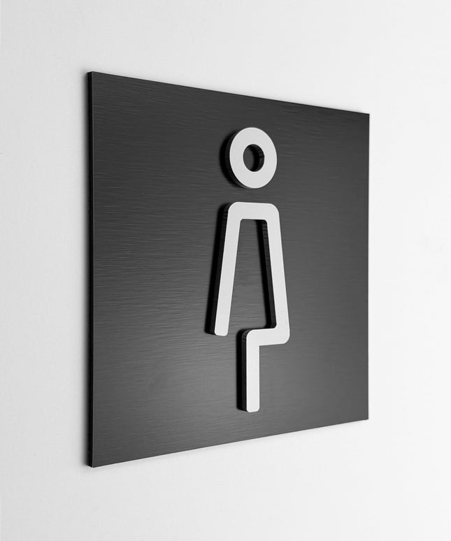 ALUMADESIGNCO ladies only restroom sign with modern pictogram, premium bathroom door signage for offices, hotels, cafés, and commercial interiors