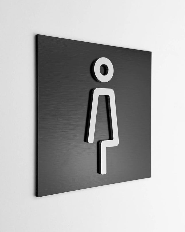 Damentoilette Schild aus gebürstetem schwarzem Aluminium