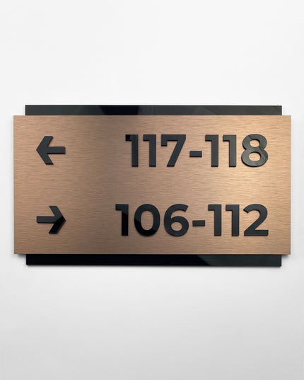 Personalized Modern Design wayfinding wall sign by ALUMADESIGNCO, elegant directional plaque for hotels, offices, corridors, and modern interior spaces