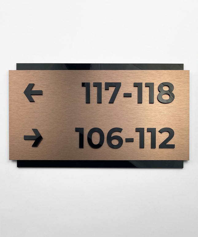 Personalized Modern Design wayfinding wall sign by ALUMADESIGNCO, elegant directional plaque for hotels, offices, corridors, and modern interior spaces
