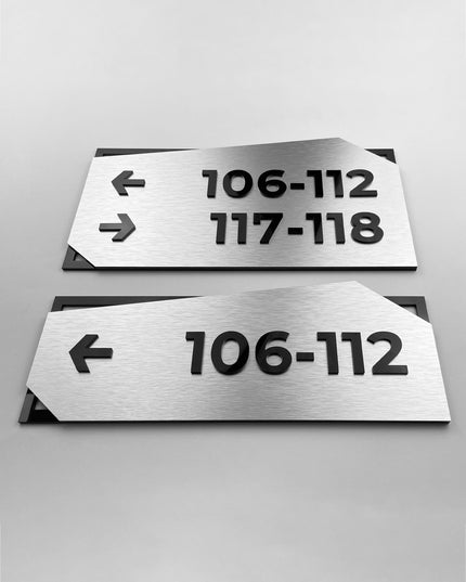 Personalized directional wall sign by ALUMADESIGNCO featuring Modern Design, elegant wayfinding signage for offices, hotels, corridors, and apartment interiors