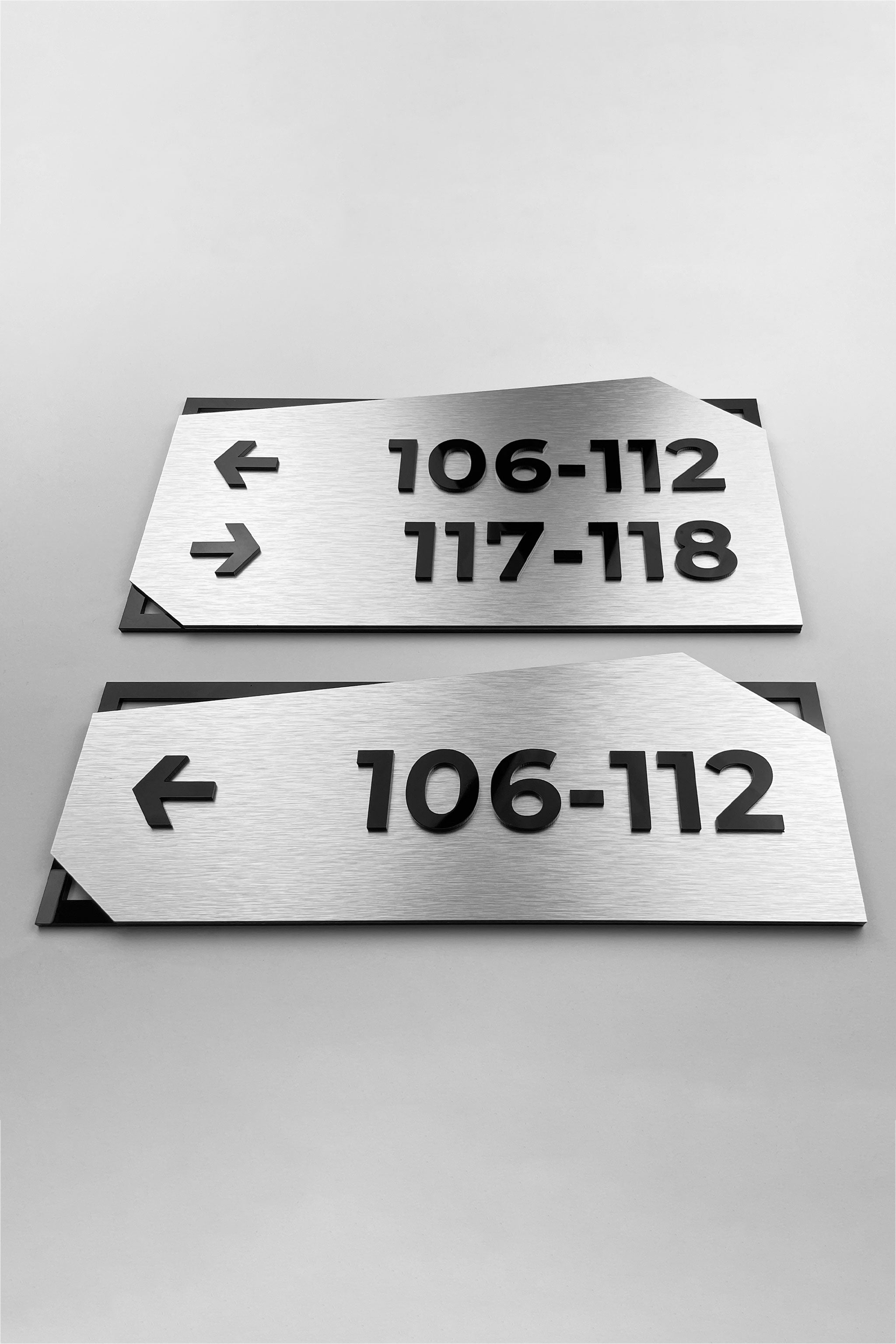 Personalized directional wall sign by ALUMADESIGNCO featuring Modern Design, elegant wayfinding signage for offices, hotels, corridors, and apartment interiors