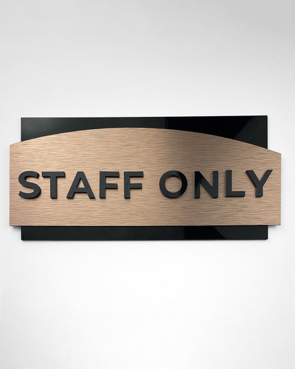 ALUMADESIGNCO custom brushed bronze and black acrylic office door sign with minimalist modern design, premium signage for offices, hotels, and apartments