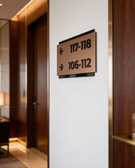 ALUMADESIGNCO personalized wayfinding wall sign in Modern Design with custom text, premium directional signage for offices, hotels, apartments, and contemporary interiors