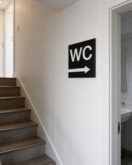 Premium WC arrow right plaque by ALUMADESIGNCO, modern bathroom direction sign for hospitality interiors, restaurants, offices, and public spaces