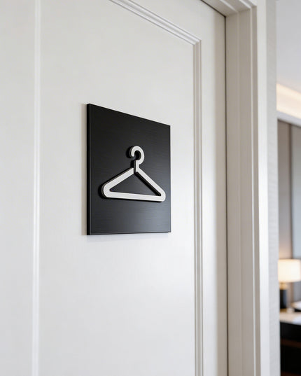Modern wardrobe sign by ALUMADESIGNCO featuring clean elegant style, door signage for closets, dressing areas, and contemporary interiors