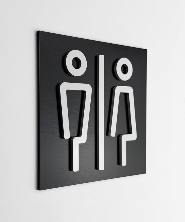 Women and men bathroom sign by ALUMADESIGNCO, modern restroom door plaque for hotels, offices, restaurants, and public interior spaces