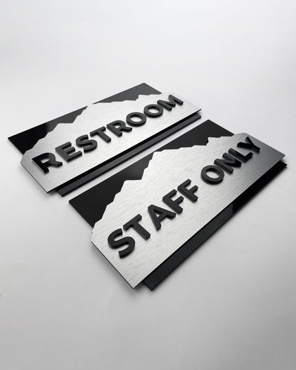 3D layered custom office door sign Alpine Design by ALUMADESIGNCO featuring acrylic lettering, stylish signage for offices, studios, and contemporary interiors