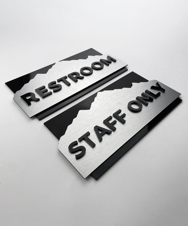 3D layered custom office door sign Alpine Design by ALUMADESIGNCO featuring acrylic lettering, stylish signage for offices, studios, and contemporary interiors