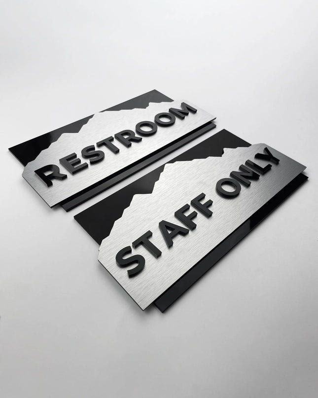 3D layered custom office door sign Alpine Design by ALUMADESIGNCO featuring acrylic lettering, stylish signage for offices, studios, and contemporary interiors