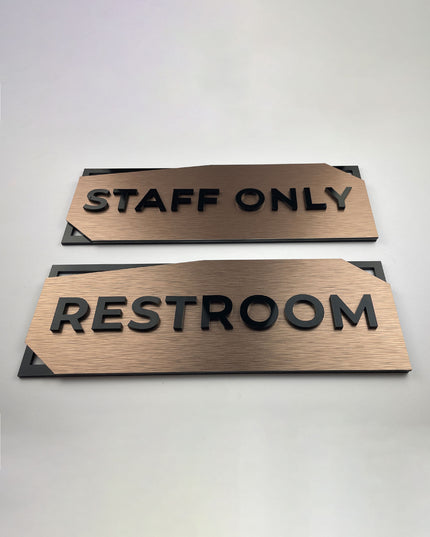 ALUMADESIGNCO bronze office door plaque with 3D layered acrylic text, premium signage for offices, Airbnb properties, and commercial interiors