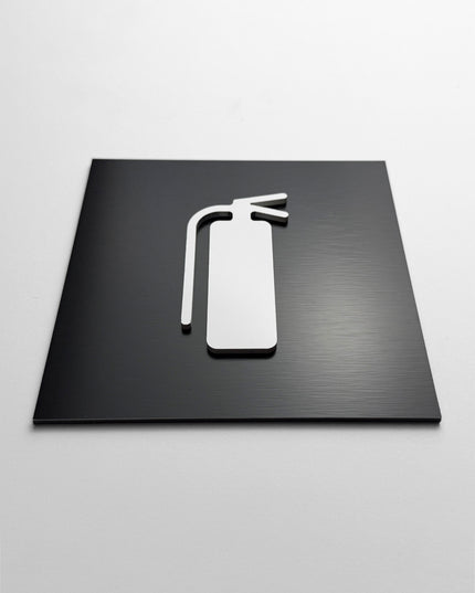 Fire extinguisher sign by ALUMADESIGNCO, clear safety plaque for offices, hotels, public buildings, and modern interior spaces