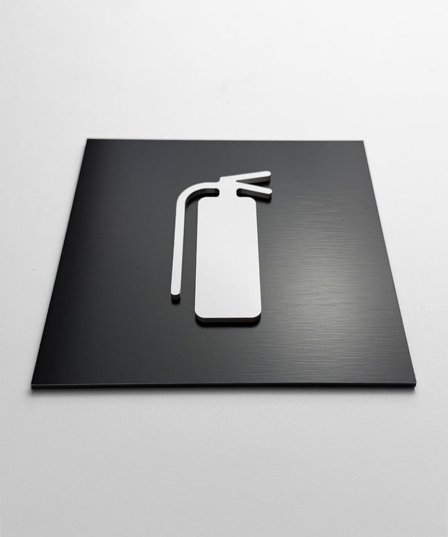 Fire extinguisher sign by ALUMADESIGNCO, clear safety plaque for offices, hotels, public buildings, and modern interior spaces