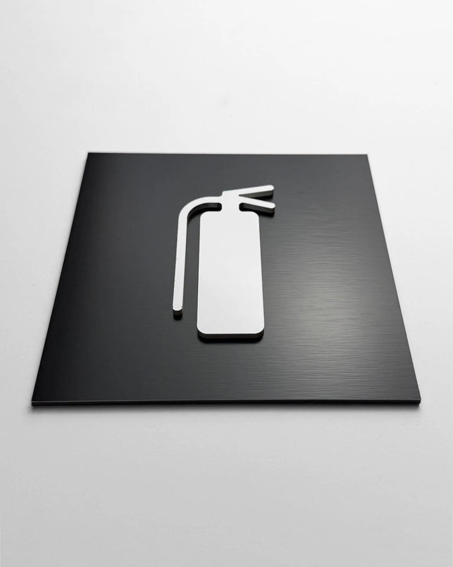 Fire extinguisher sign by ALUMADESIGNCO, clear safety plaque for offices, hotels, public buildings, and modern interior spaces