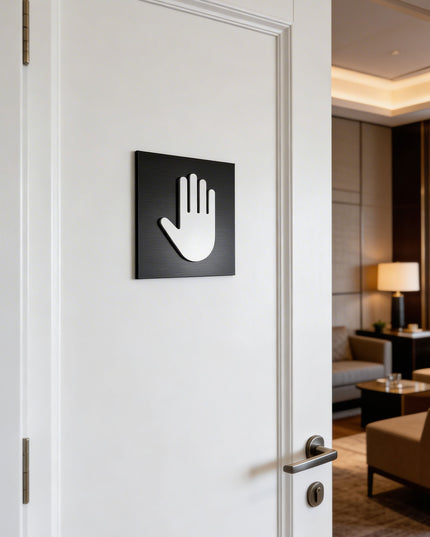 ALUMADESIGNCO employees only sign for doors, premium staff area wayfinding signage for offices, hotels, warehouses, and commercial spaces